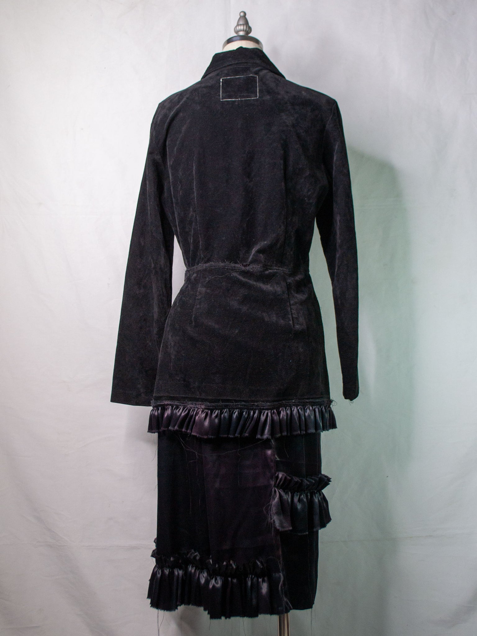 Weathered Reworked 70s Black Rayon Coat with Extended Skirt Coat (Women's US Small)