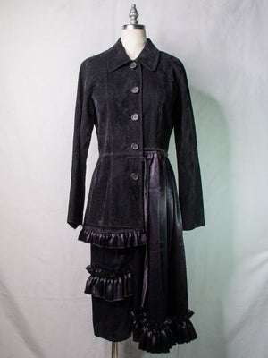Weathered Reworked 70s Black Rayon Coat with Extended Skirt Coat (Women's US Small)