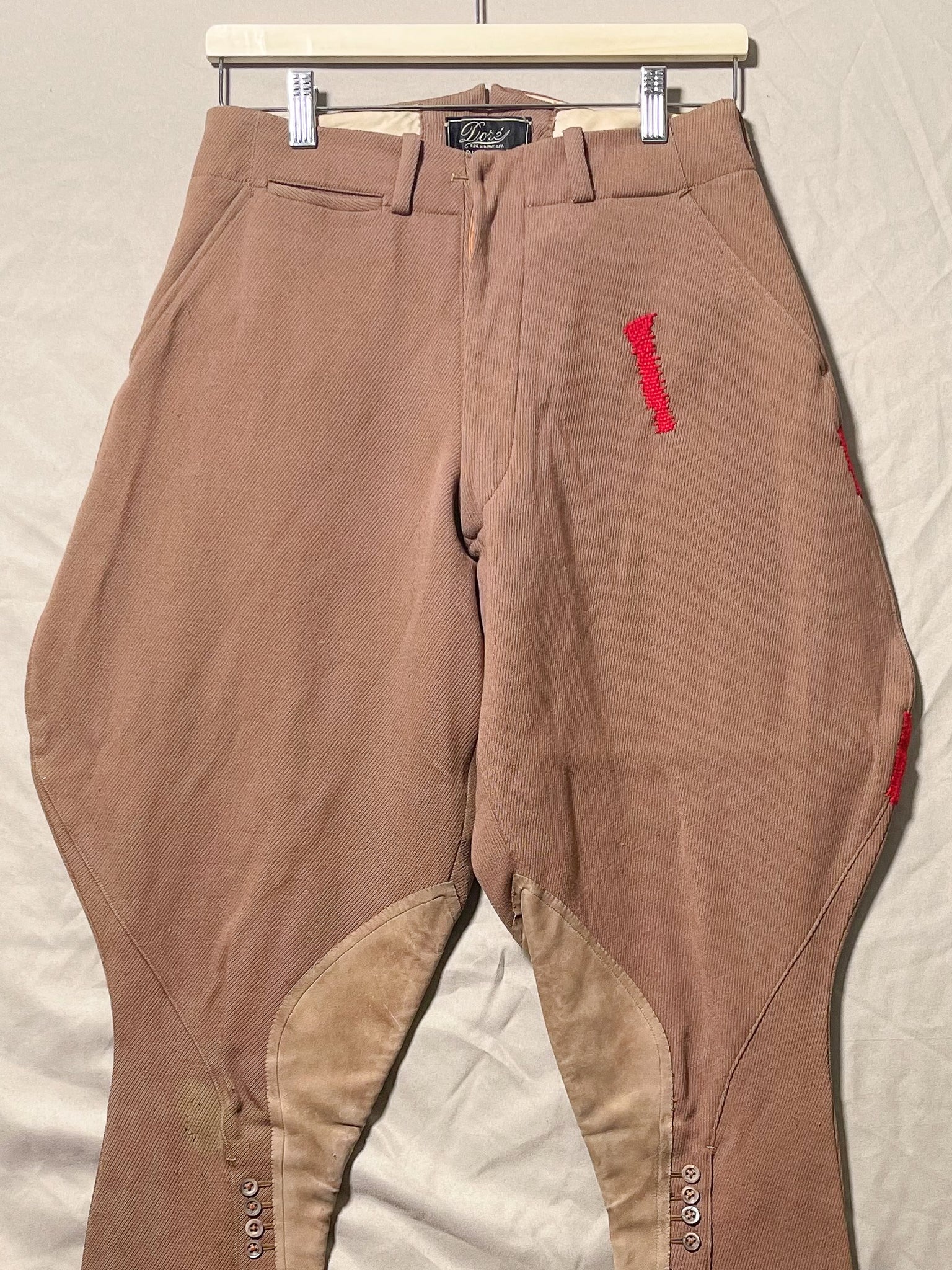 Repaired 1930s 1940s Brown Wool And Leather Jodhpurs Riding Pants (F's US SML)