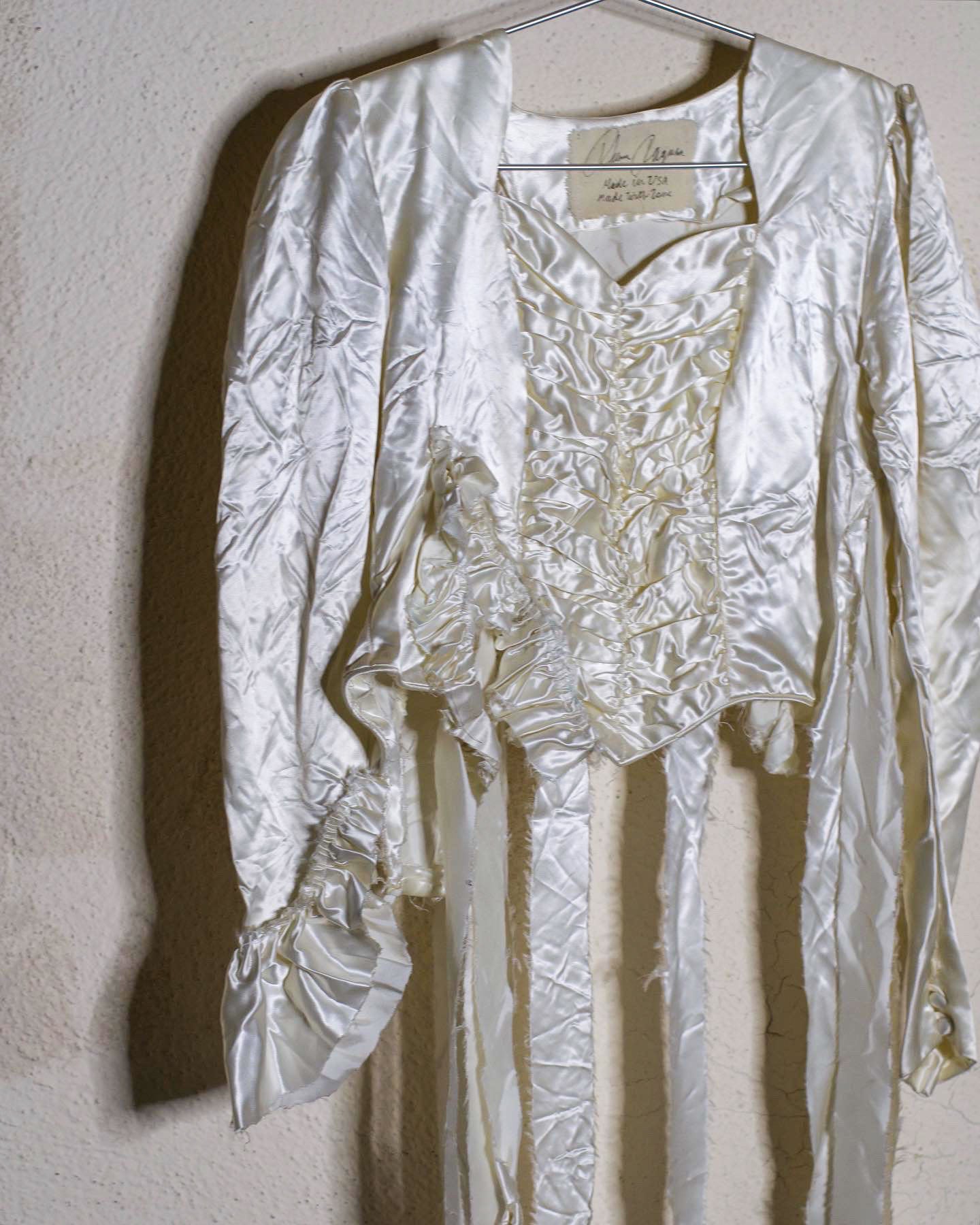 Reworked 1970s White Satin Blouse (Women's US 4)