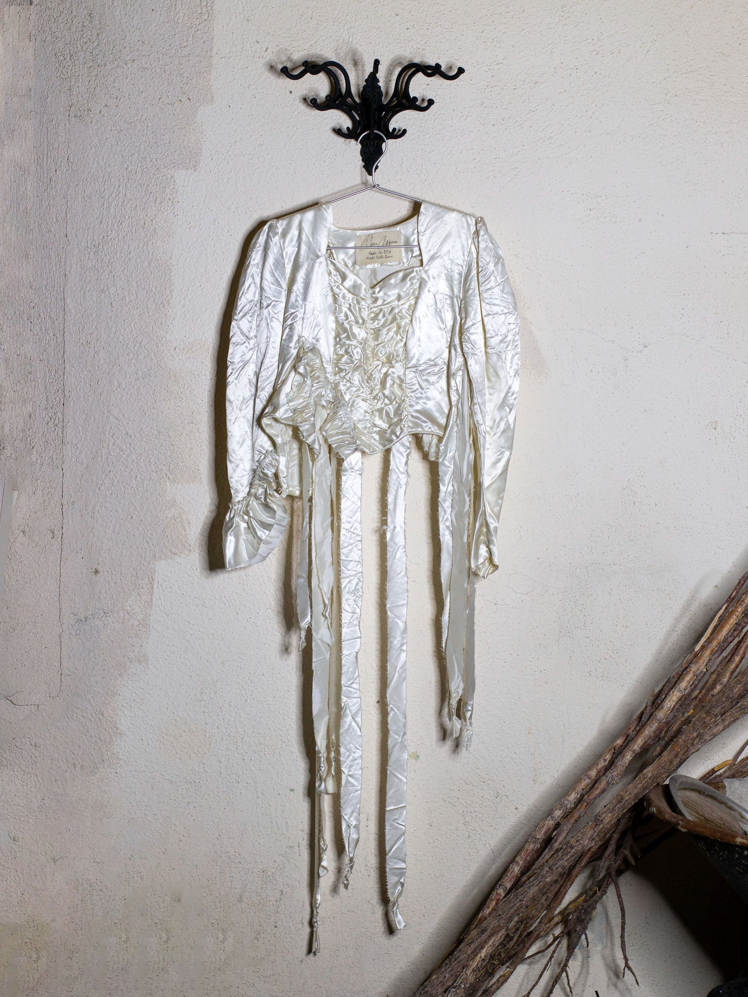 Reworked 1970s White Satin Blouse (Women's US 4)