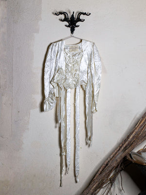 Reworked 1970s White Satin Blouse (Women's US 4)
