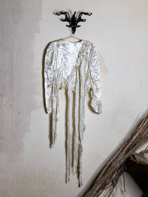 Reworked 1970s White Satin Blouse (Women's US 4)