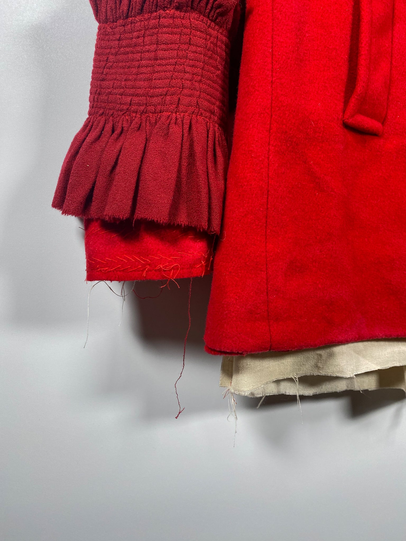 Reworked 1970s Wool Crepe and Linen Peacoat (Womens US XL)