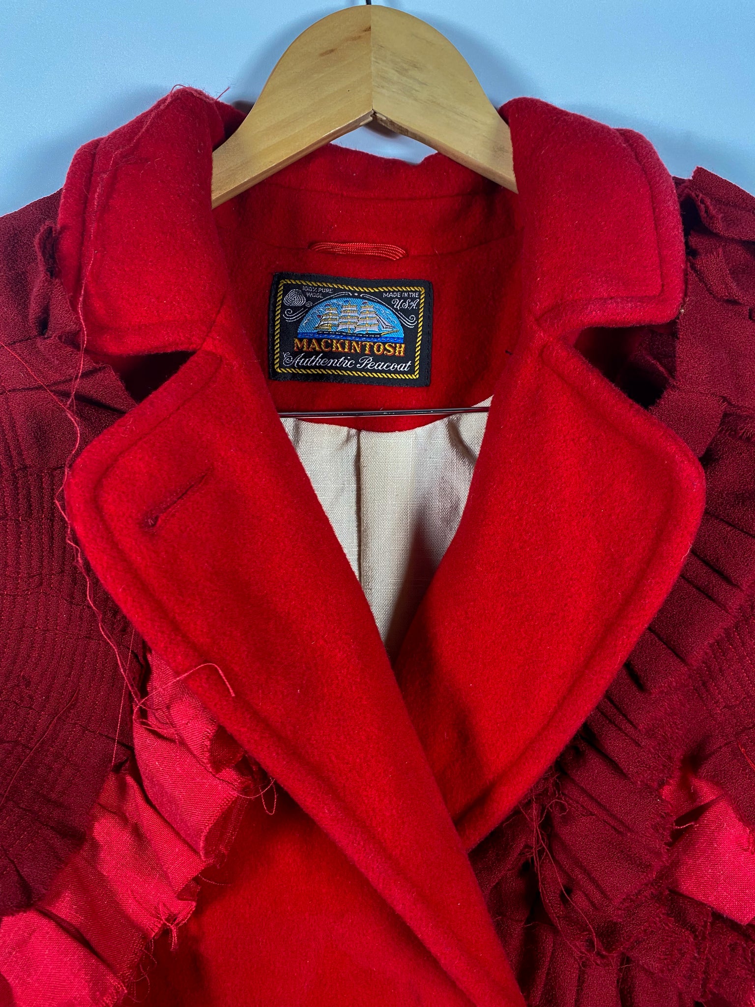 Reworked 1970s Wool Crepe and Linen Peacoat (Womens US XL)