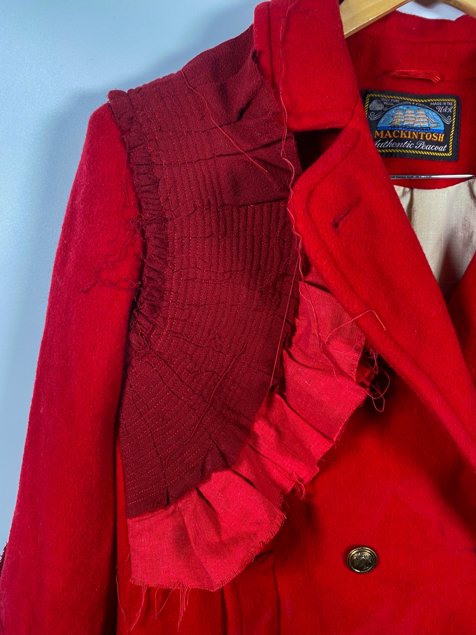 Reworked 1970s Wool Crepe and Linen Peacoat (Womens US XL)