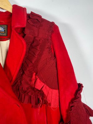 Reworked 1970s Wool Crepe and Linen Peacoat (Womens US XL)