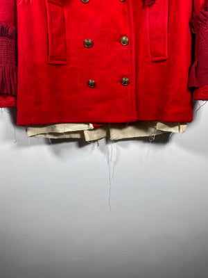 Reworked 1970s Wool Crepe and Linen Peacoat (Womens US XL)
