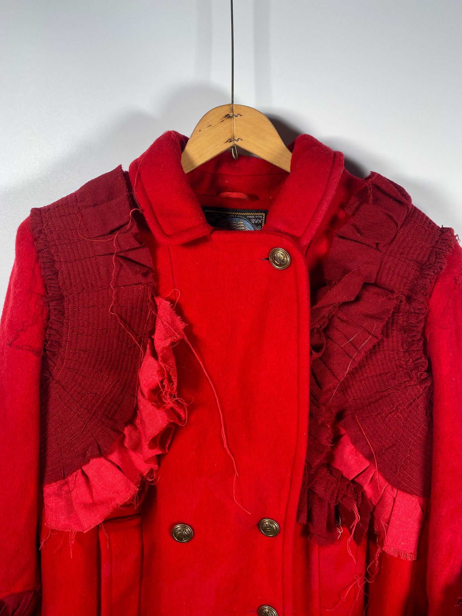 Reworked 1970s Wool Crepe and Linen Peacoat (Womens US XL)