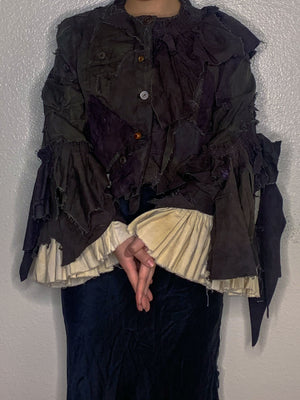 Overdyed Patchwork Cropped Bell Sleeve Jacket (Women's US Medium)