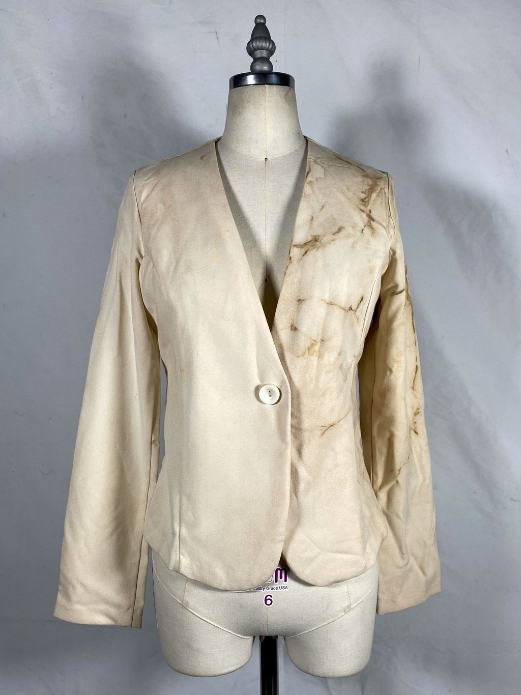 Repaired 1970s Coffee Stained Single Breasted Crepe Blazer (F's US Small)