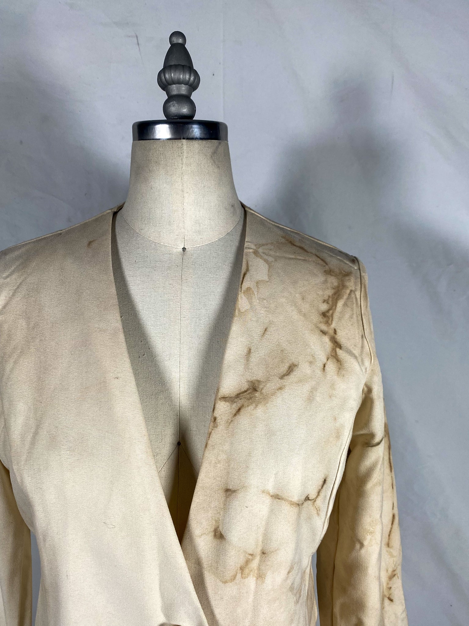 Repaired 1970s Coffee Stained Single Breasted Crepe Blazer (F's US Small)