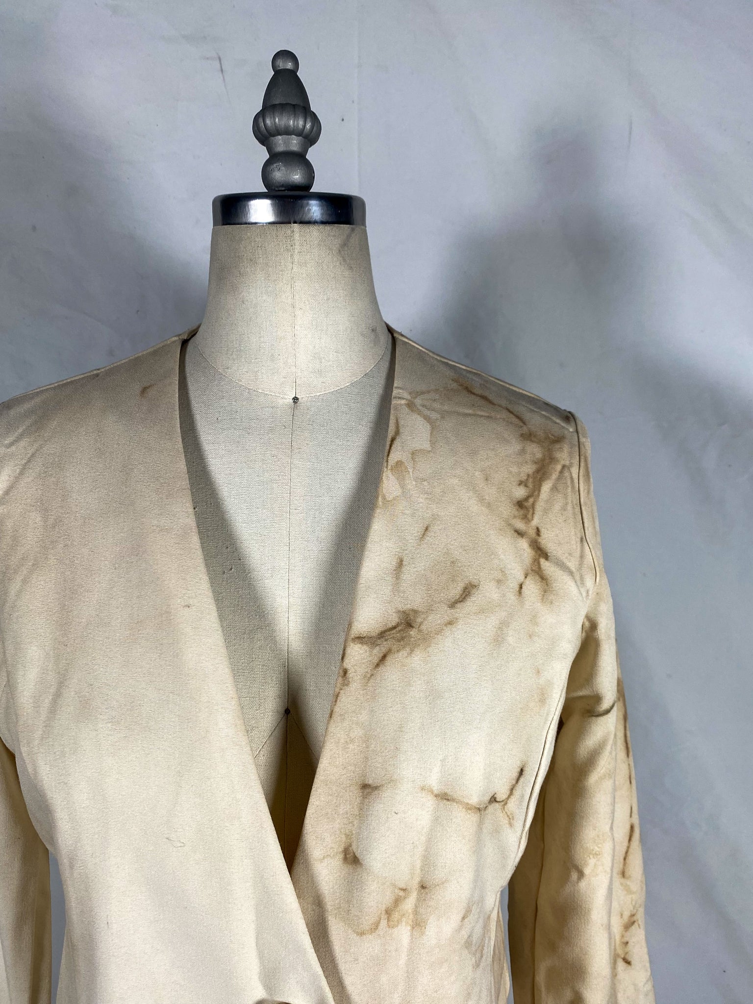 Repaired 1970s Coffee Stained Single Breasted Crepe Blazer (F's US Small)