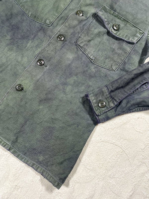Organic Overdyed Black Vintage 50s Repaired Military Field Shirt (Unisex US Small)