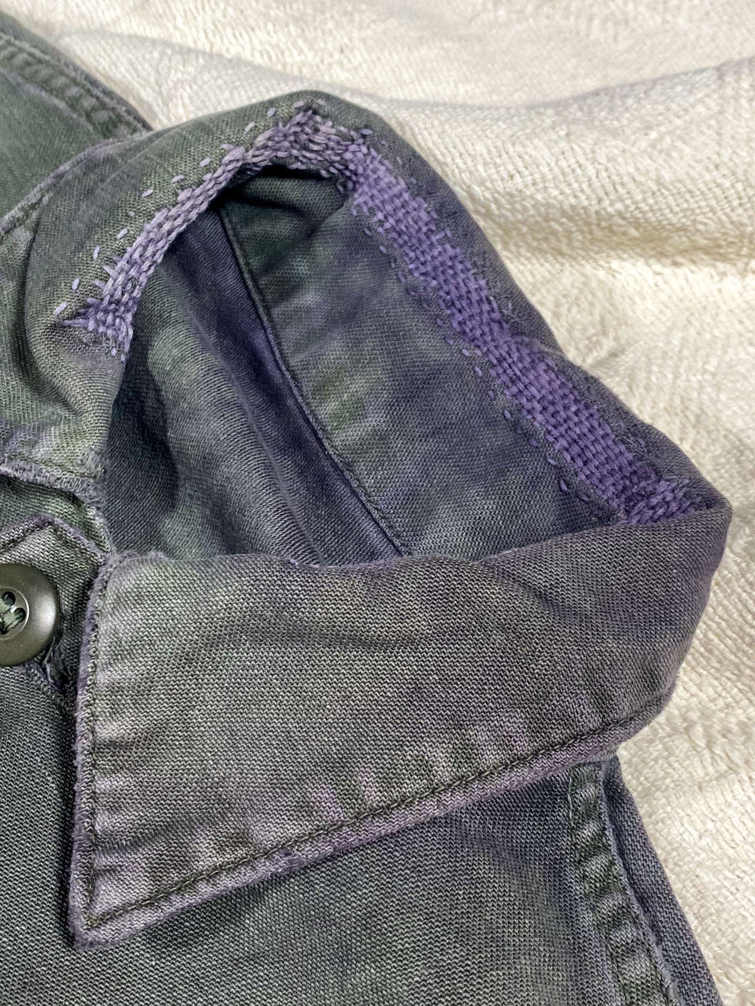 Organic Overdyed Black Vintage 50s Repaired Military Field Shirt (Unisex US Small)