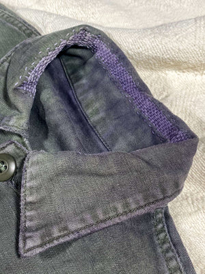 Organic Overdyed Black Vintage 50s Repaired Military Field Shirt (Unisex US Small)