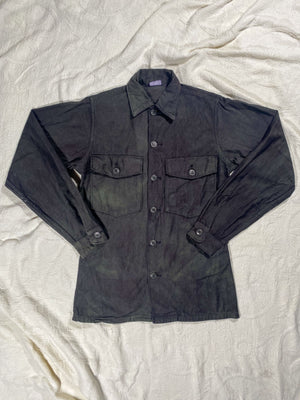 Organic Overdyed Dark Wash Black Vintage 60s Military Field Shirt (Unisex US Small)