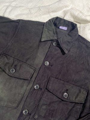 Organic Overdyed Dark Wash Black Vintage 60s Military Field Shirt (Unisex US Small)