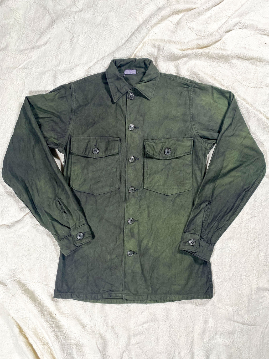 Organic Overdyed Light Wash Black Vintage 60s Military Field Shirt (Unisex US Small)