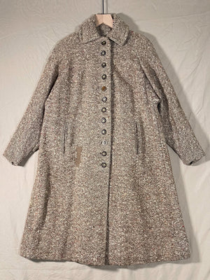 Repaired 1940s Tweed & Wool Belt-Back Fit and Flare Overcoat (F's US XS)