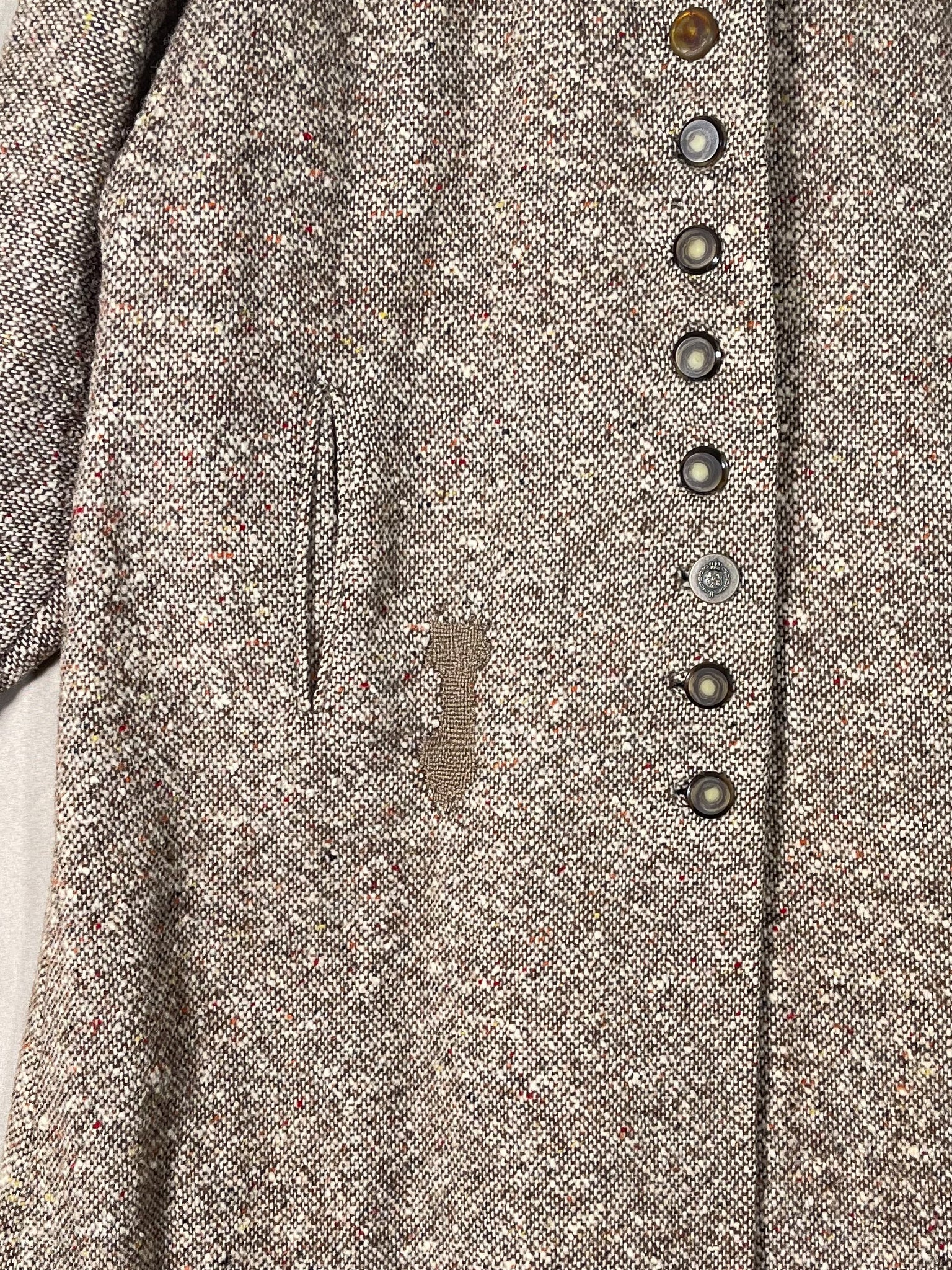 Repaired 1940s Tweed & Wool Belt-Back Fit and Flare Overcoat (F's US XS)
