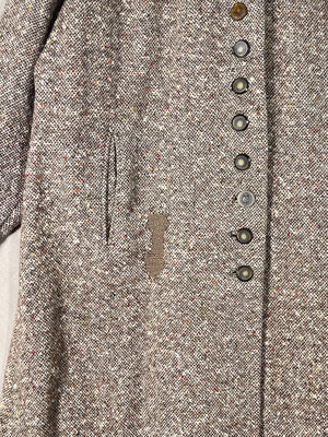 Repaired 1940s Tweed & Wool Belt-Back Fit and Flare Overcoat (F's US XS)
