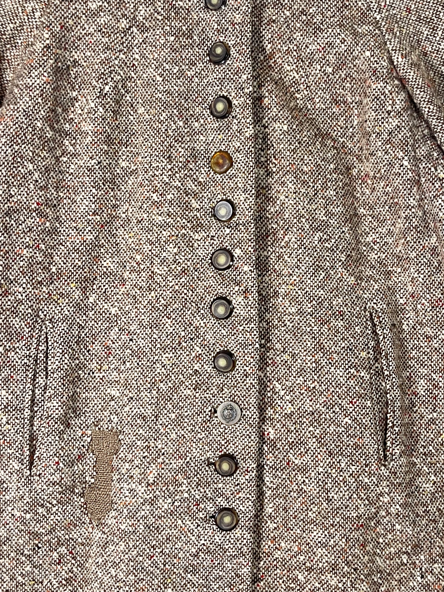 Repaired 1940s Tweed & Wool Belt-Back Fit and Flare Overcoat (F's US XS)