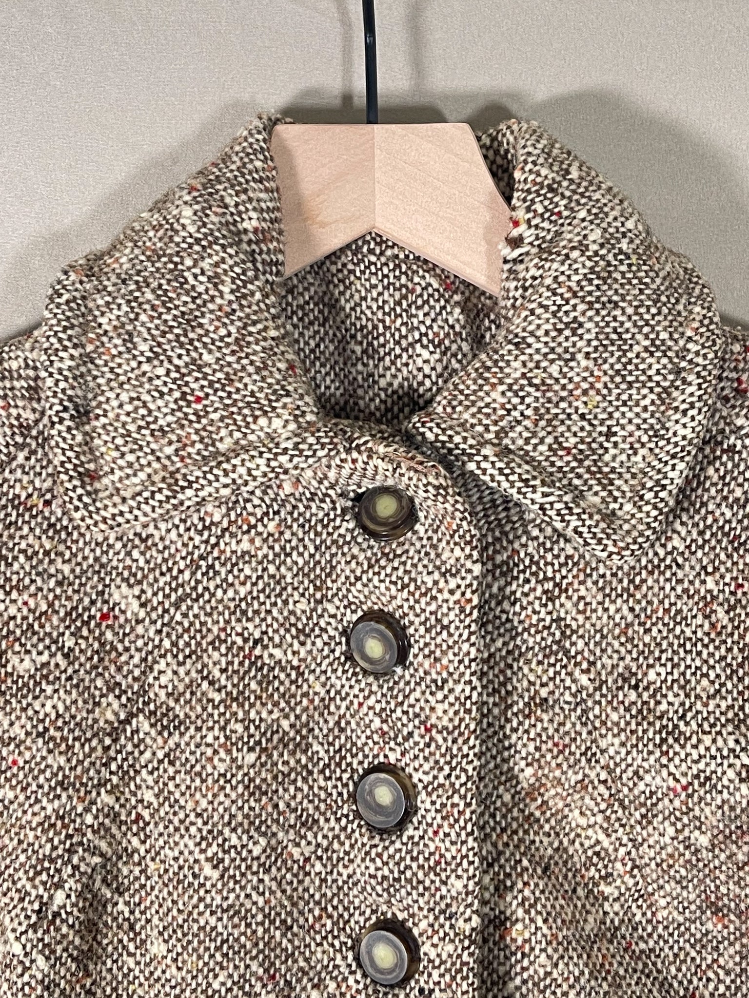 Repaired 1940s Tweed & Wool Belt-Back Fit and Flare Overcoat (F's US XS)