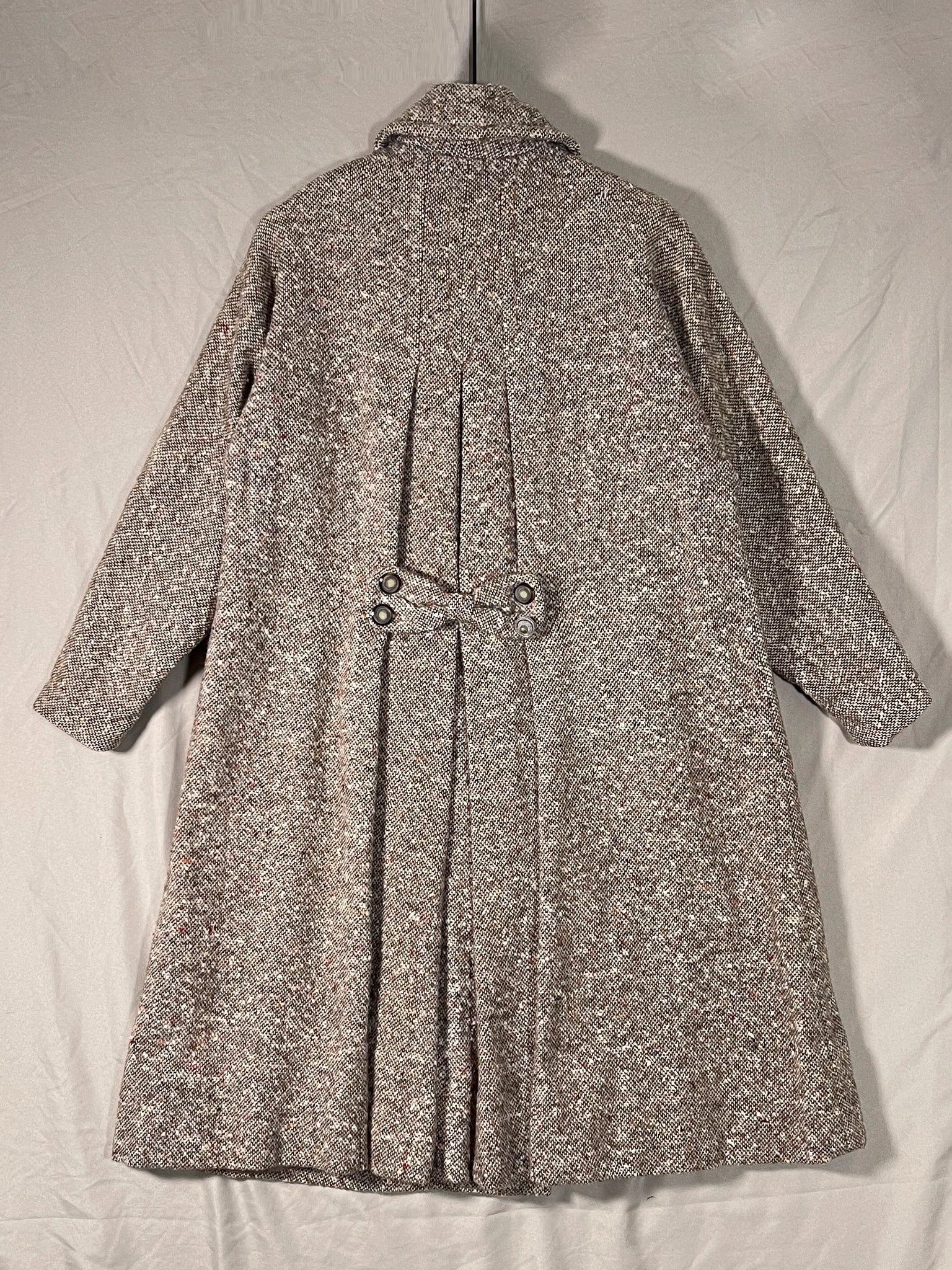 Repaired 1940s Tweed & Wool Belt-Back Fit and Flare Overcoat (F's US XS)