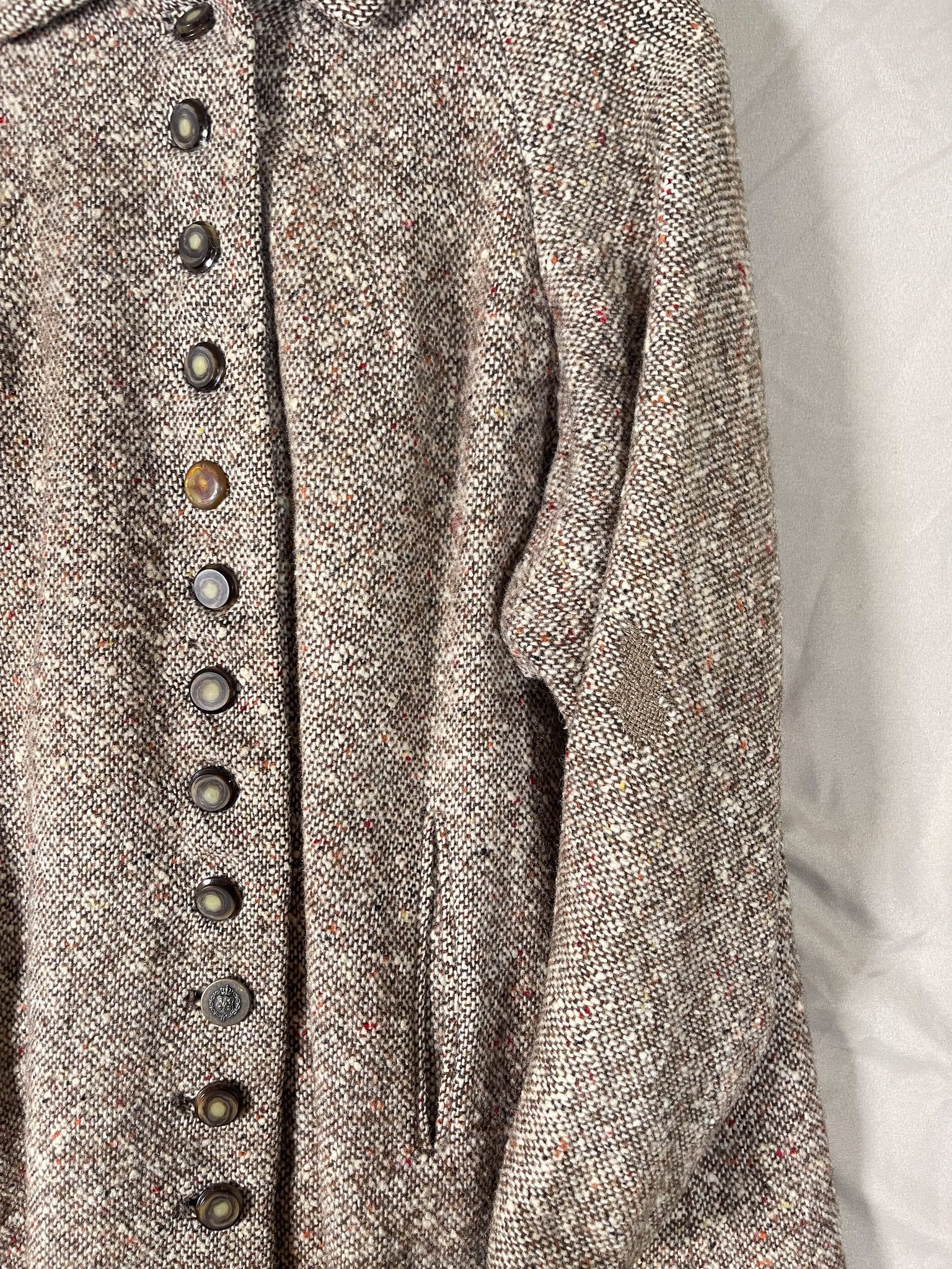 Repaired 1940s Tweed & Wool Belt-Back Fit and Flare Overcoat (F's US XS)