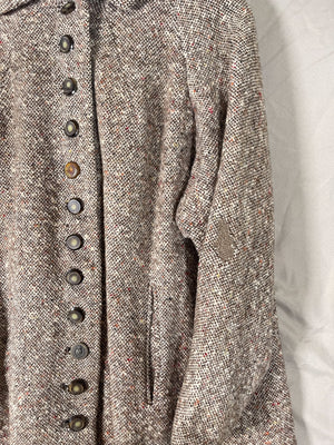 Repaired 1940s Tweed & Wool Belt-Back Fit and Flare Overcoat (F's US XS)