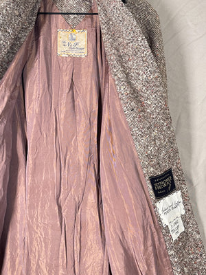 Repaired 1940s Tweed & Wool Belt-Back Fit and Flare Overcoat (F's US XS)