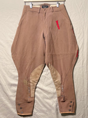 Repaired 1930s 1940s Brown Wool And Leather Jodhpurs Riding Pants (F's US SML)