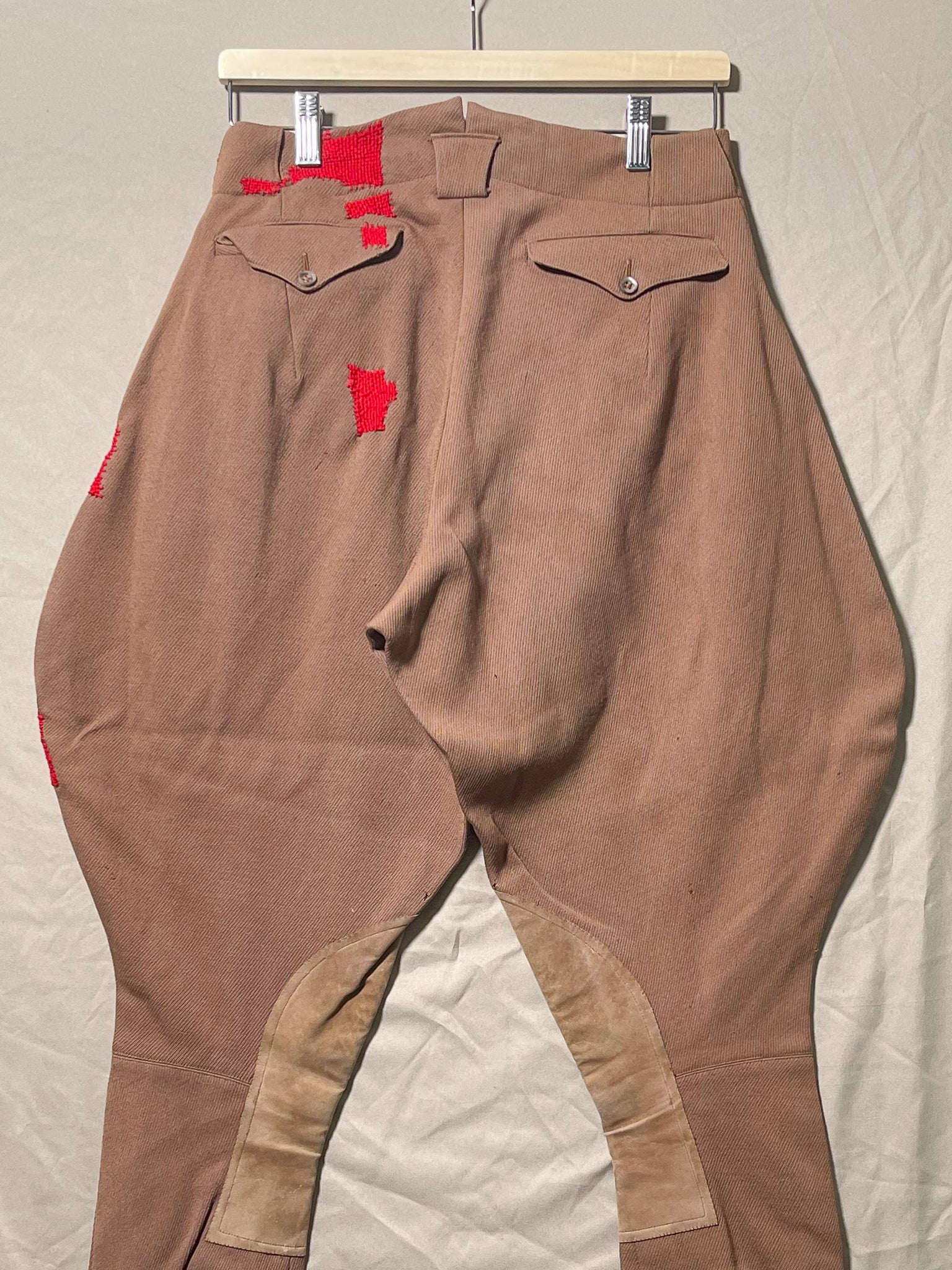 Repaired 1930s 1940s Brown Wool And Leather Jodhpurs Riding Pants (F's US SML)