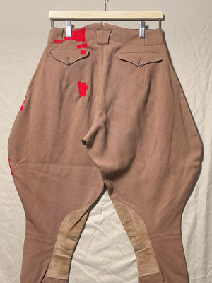 Repaired 1930s 1940s Brown Wool And Leather Jodhpurs Riding Pants (F's US SML)