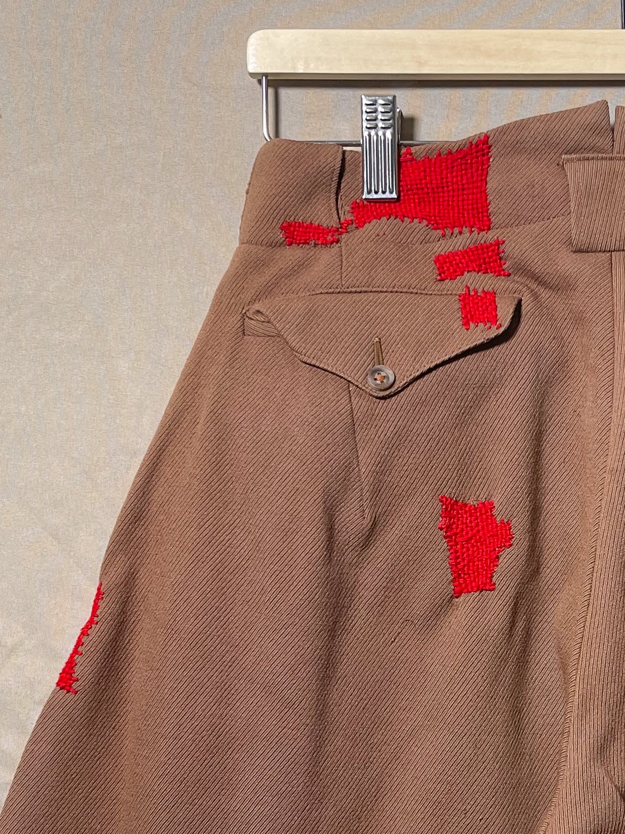 Repaired 1930s 1940s Brown Wool And Leather Jodhpurs Riding Pants (F's US SML)