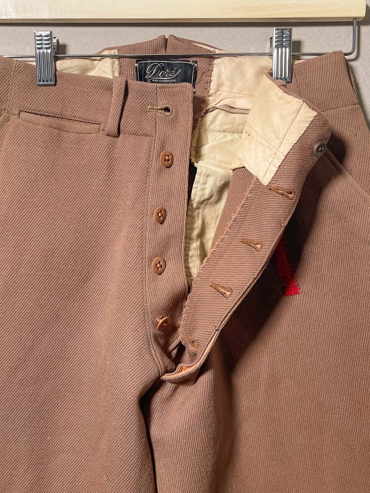 Repaired 1930s 1940s Brown Wool And Leather Jodhpurs Riding Pants (F's US SML)