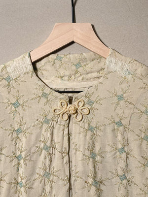 Repaired 1960s Ecru and Blue Theater Bed Jacket (F's US SML)